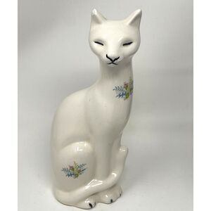 Royal Cux Atelier RADA Tall Cat Figurine Porcelain Bohemia 10" Floral MCM 1970s